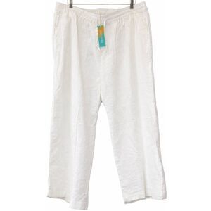 Ecupper womens xl linen cotton white pants Hi Rise Wide Leg cropped